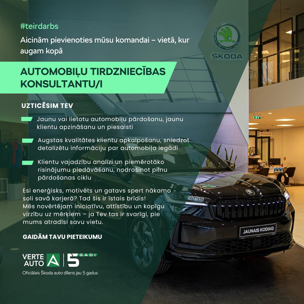 Vakance Automobiļu tirdzniecības konsultants Verte Auto